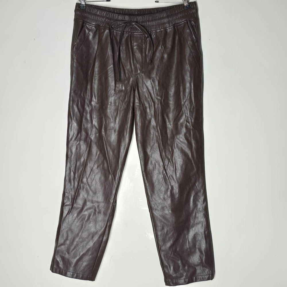 Kut from the Kloth Alanna Faux Leather Pants Brown Pleather Elastic Waist Size L